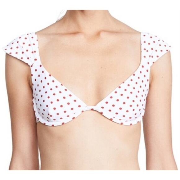 Onia x WeWoreWhat Polka Dot Underwire Bikini Top Cap Sleeve Red L Retro - Picture 1 of 8
